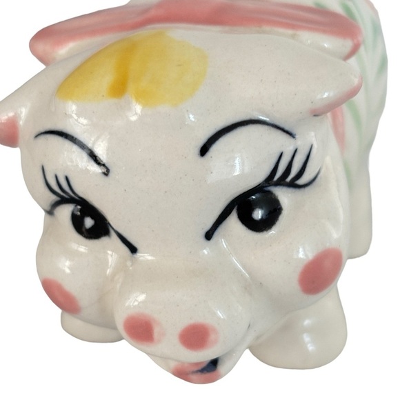 VTG Kitch Hand Painted Ceramic Piggy Coin Bank Floral Japan Mid Century Modern - Picture 5 of 15